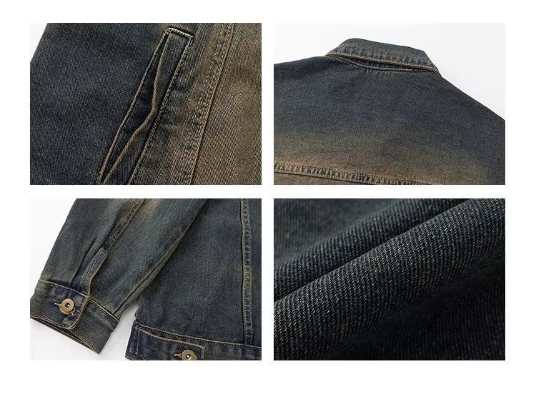 Vintage Washed Denim Jacket For Men & Women - Relaxed Fit Unisex Coat With Classic Collar & Side Pockets (M-3XL, Retro Color)_voghion.com