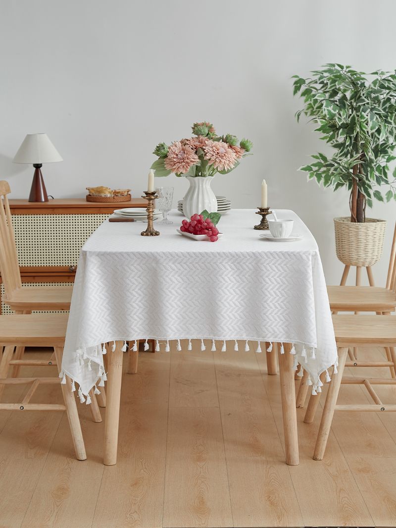 Tovaglia jacquard ondulata – Copritavolo rettangolare in misto poliestere e lino, antiscivolo e resistente al calore per sala da pranzo e arredamento_voghion.com