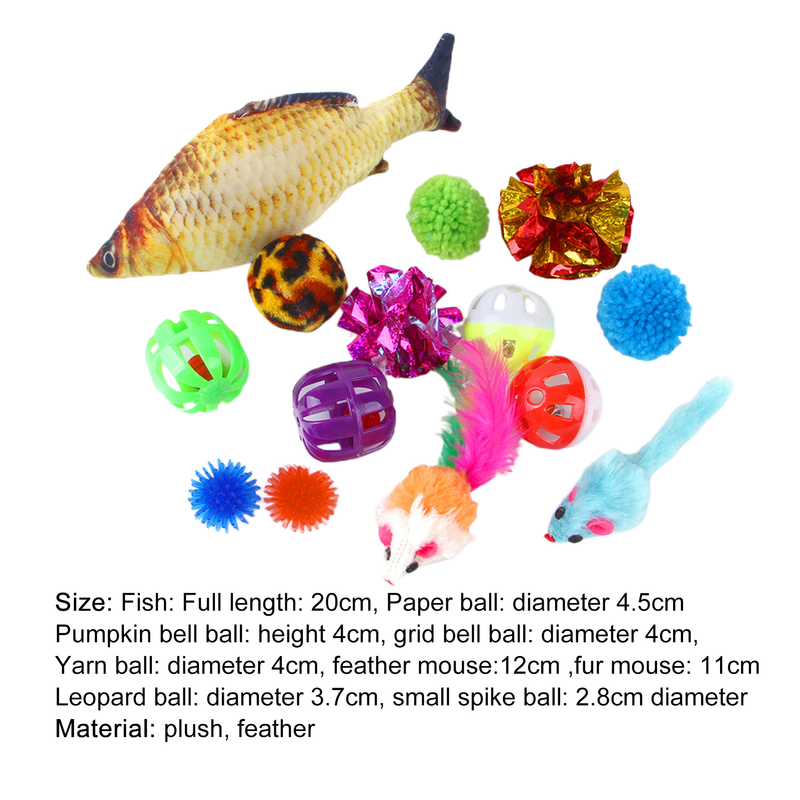 Guangying 14Pcs Cat Toys Fish Mouse Balls Catnip Toy Interactive Toy Cat Teaser Feather Toys Pet Leisure Toys_voghion.com