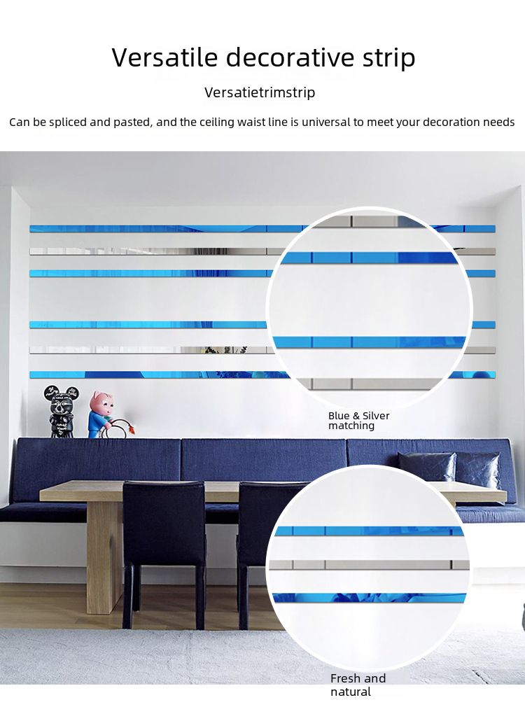 Acrylic decorative strip stereo mirror wall stickers living room bedroom TV background Wall Mirror stickers waterproof self-adhesive_voghion.com