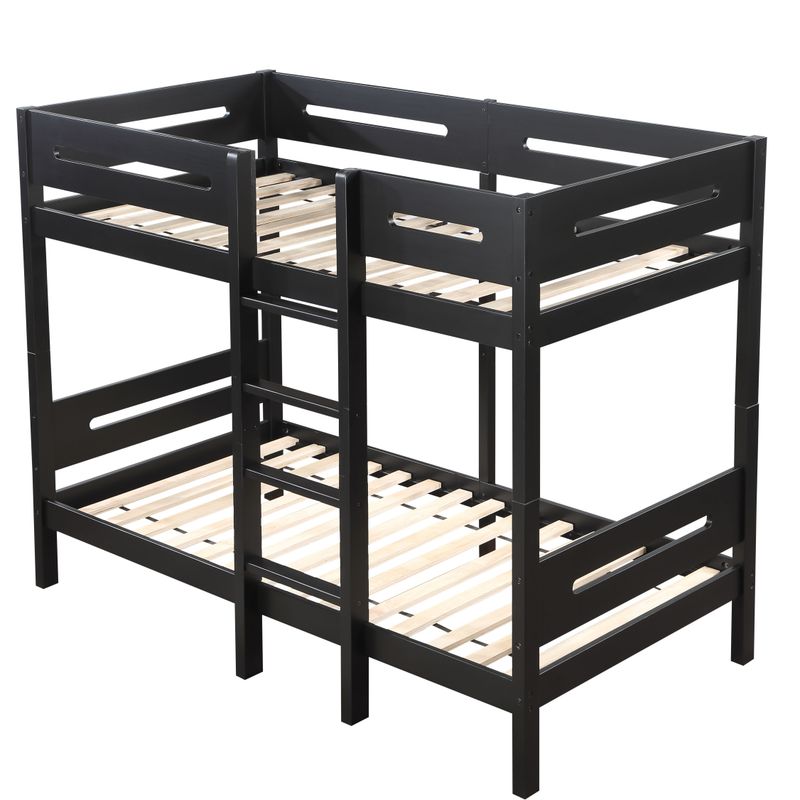Black Twin/Twin Bunk Bed with Ladder_voghion.com