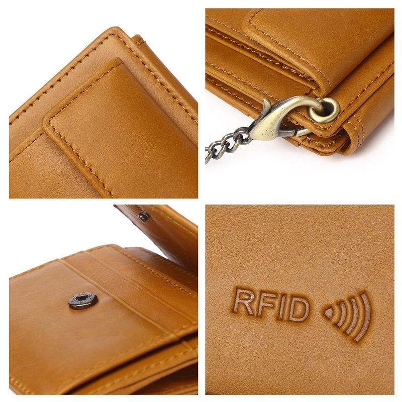 First layer oil wax leather men's RFID anti magnetic and anti-theft real pickup bag short style zero wallet_voghion.com