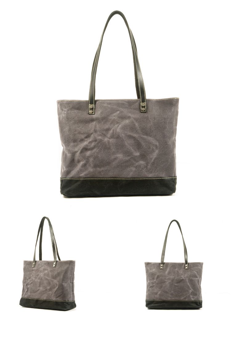 EU Vintage Canvas Bag Women's Shoulder Bag Large Capacity Shopping Bag Handbag Vintage Contrast Color Stitching Tote Bag_voghion.com