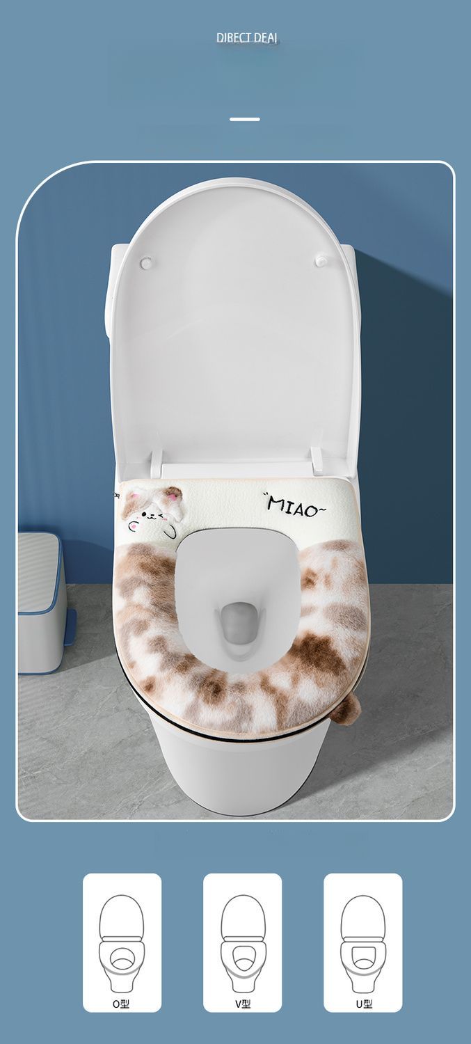 Coussin de siège de toilette épais en peluche avec anneau de fermeture éclair et motif dessin animé, universel pour l'automne et l'hiver_voghion.com