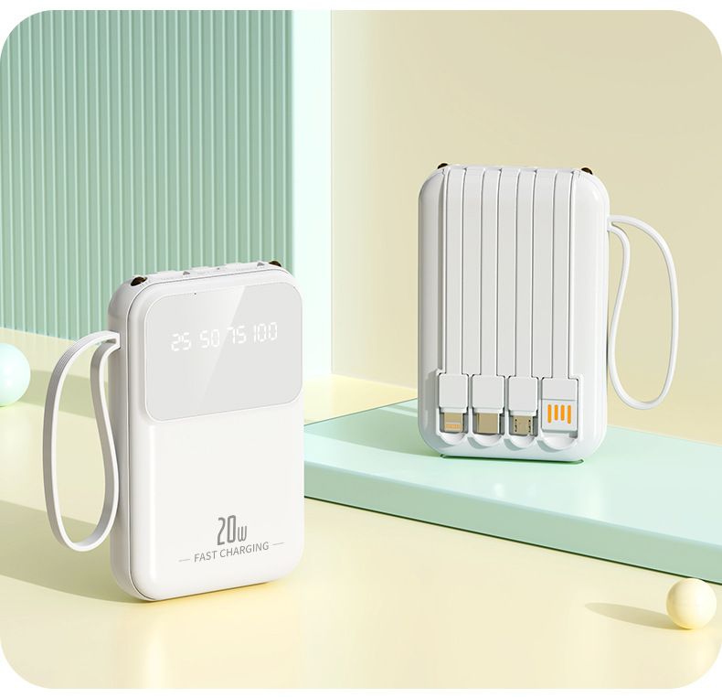 Tragbare Powerbank mit 20.000 mAh, Schnellladefunktion und integrierten Kabeln | Kompakt und leistungsstark | Kompatibel mit mehreren Geräten | Reisefreundlich_voghion.com