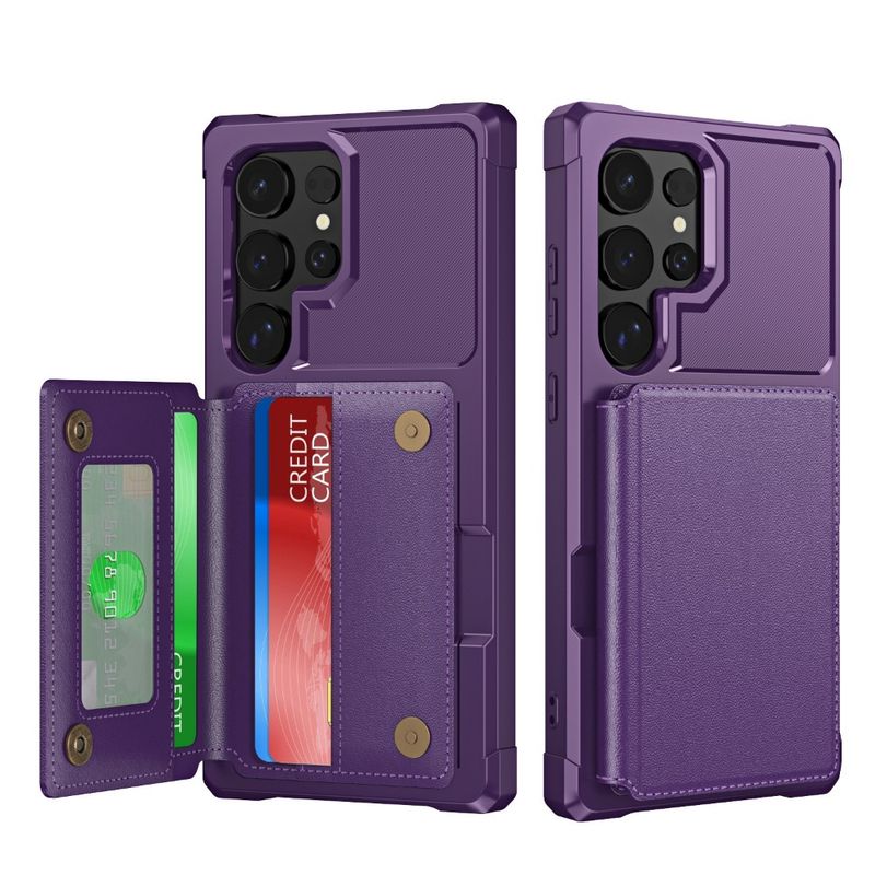 Flip Cards Slot Holder rahakotiga telefoniümbris Samsung Galaxy S24 Ultra Plus'ile + alus, põrutuskindel PU nahast tagakaas_voghion.com