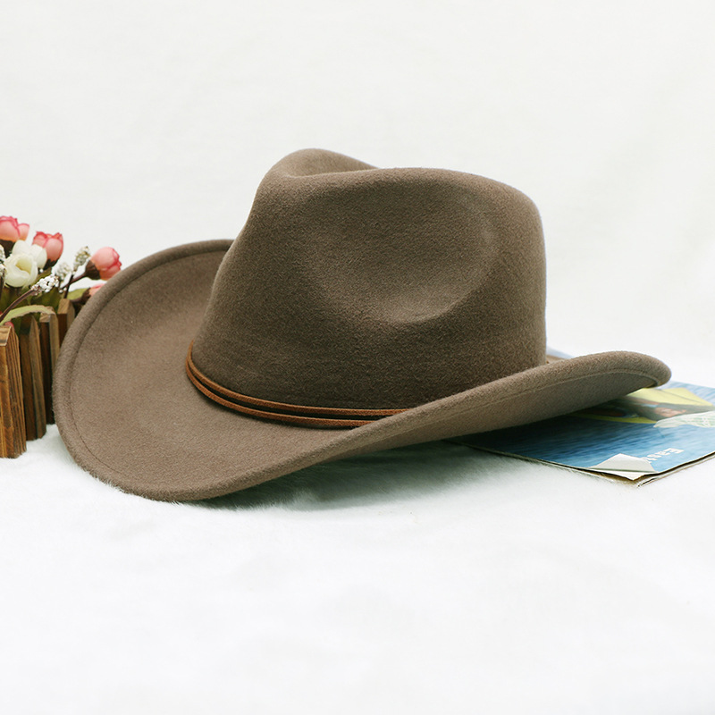 Cowboy hat Sheep felt top hat Western gentleman hat wool felt hat jazz hat men's winter hat_voghion.com