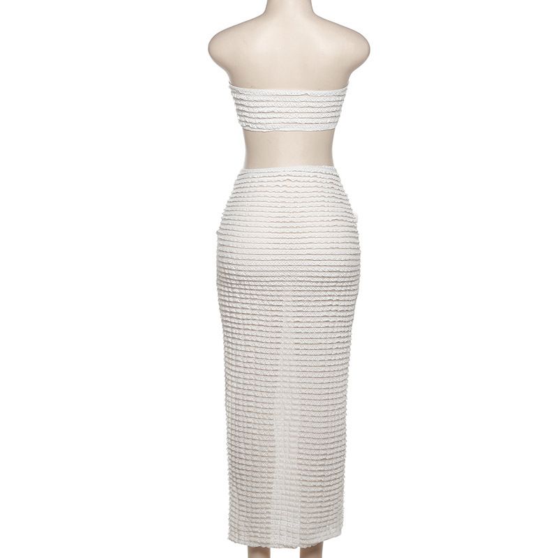 Ropa de mujer, primavera y verano, nueva moda, top de tubo sexy, chaleco de color sólido, ajustado, ombligo expuesto, falda larga con cordones, traje_voghion.com