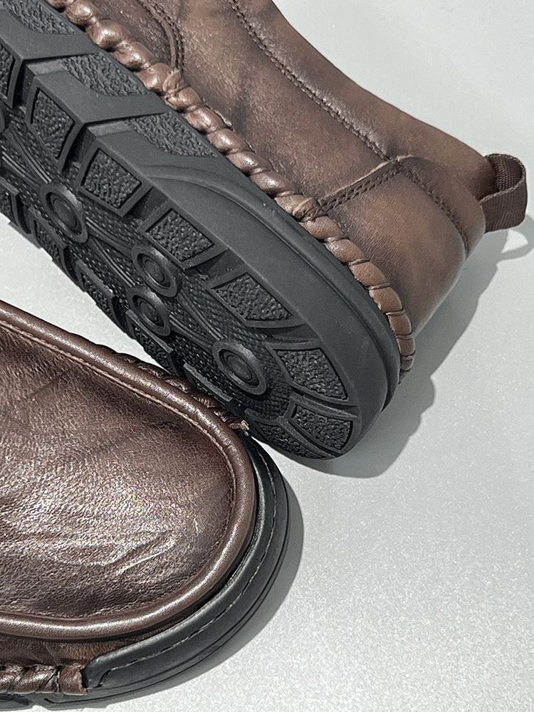 Genuine Leather Sole Loafers Wide Toe Casual Slip-On Soft Cowhide Comfortable Driving Handmade Men's Shoes_voghion.com