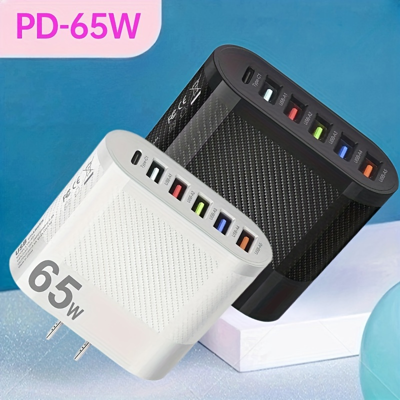 Universele 65W 6-poorten snel opladen PD-wandladers Snel opladen, USB-C-reisadapter met meerdere poorten voor_voghion.com