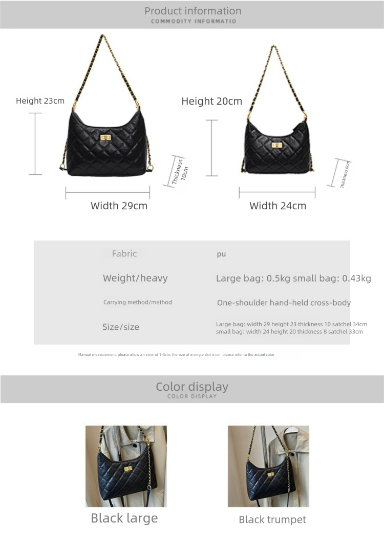Borsa a tracolla trapuntata piccola con catena per donna, nuova borsa a secchiello versatile da portare sottobraccio, tracolla singola, 2025_voghion.com
