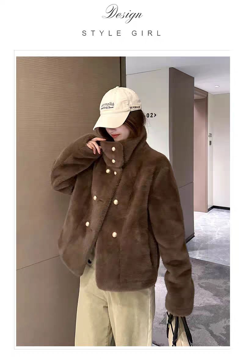 Giacca corta in visone sintetico – Cappotto corto oversize per donne minute (avorio/nero/talpa, taglia unica)_voghion.com