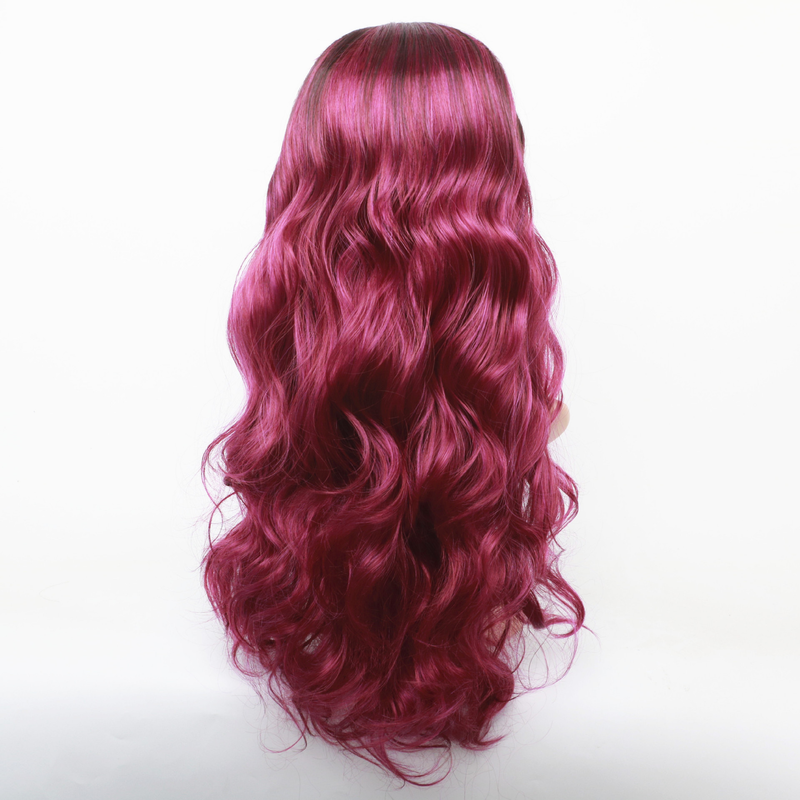 Synthetische Perücke Neue Perücke Damen Schwarz Farbverlauf Lila Rot Langes lockiges Haar Split Große Welle Gelocktes Stirnband aus synthetischen Fasern_voghion.com
