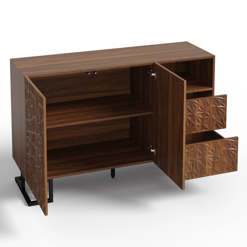 Beistellschrank 120x78,5cm Walnussoptik Mit Blattrelief, 2 Türen & 2 Schubladen_voghion.com