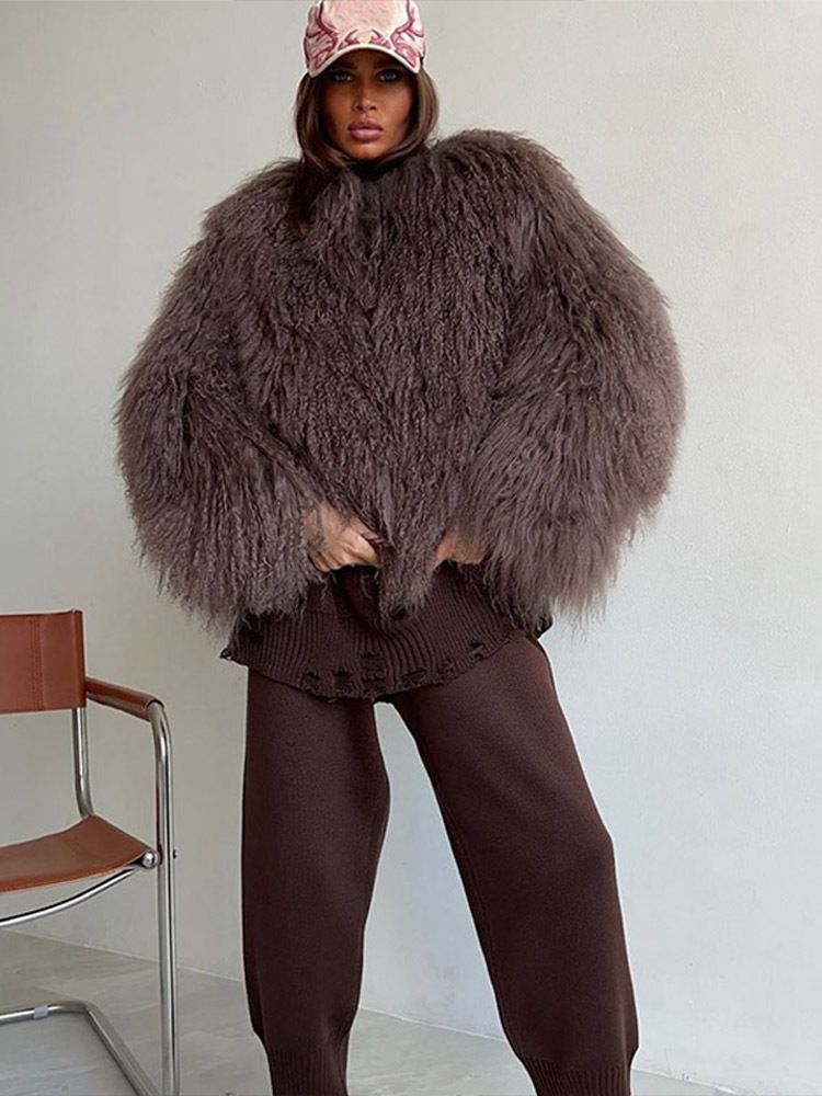 Chic Short-Length Faux Fur Jacket – Vegan Teddy Coat (S-XL, Chocolate/Burgundy/Cream/Black, Boho Elegance)_voghion.com