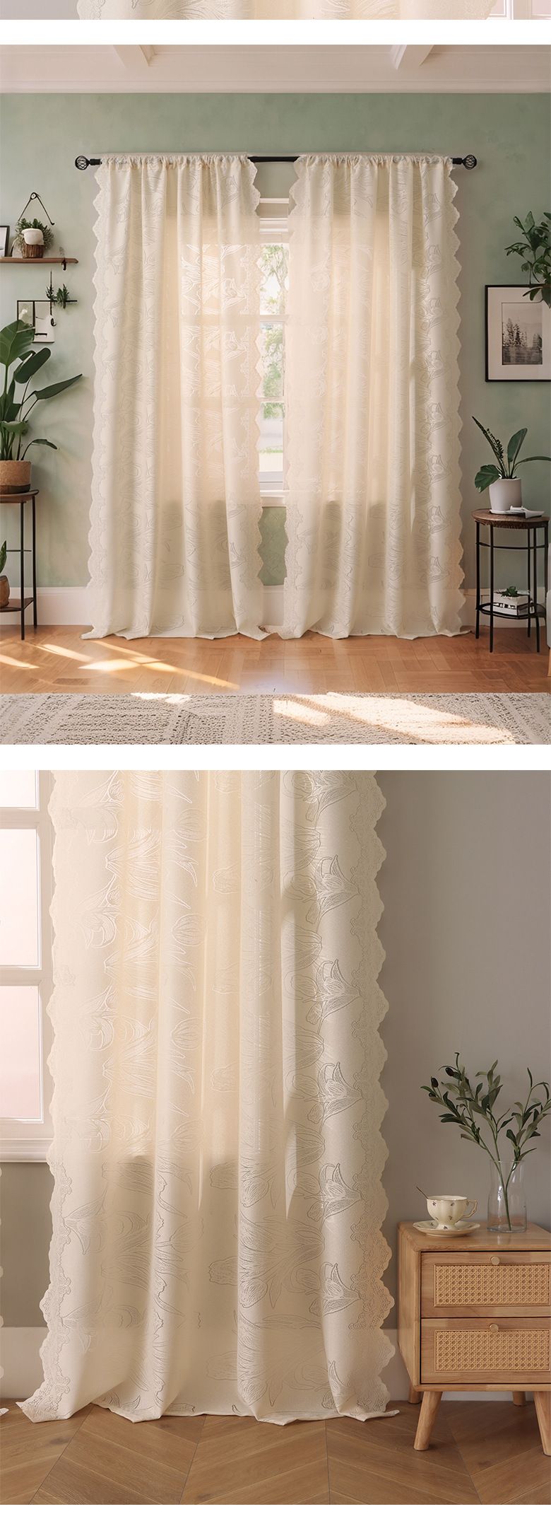 Tulp geborduurde kantgordijnen - transparante gordijnen voor alle seizoenen (kant-en-klaar, boho chic, woonkamer en slaapkamer, 132x213 cm)_voghion.com