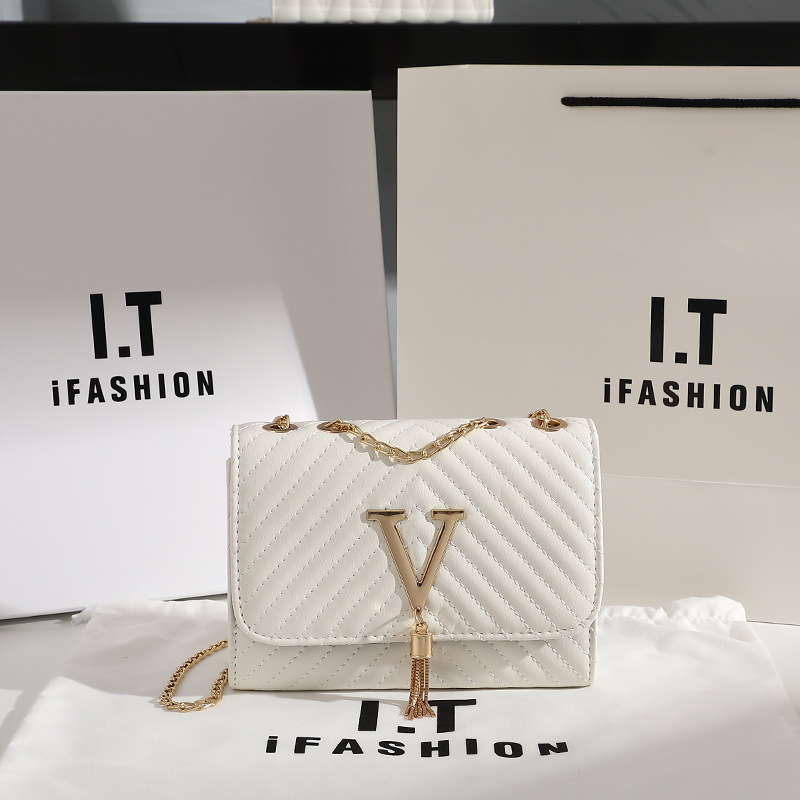 Borsa a tracolla ricamata a righe semplice e versatile di nuova tendenza della moda 2024 con borsa a tracolla singola a spalla con decorazione a nappa a forma di V_voghion.com