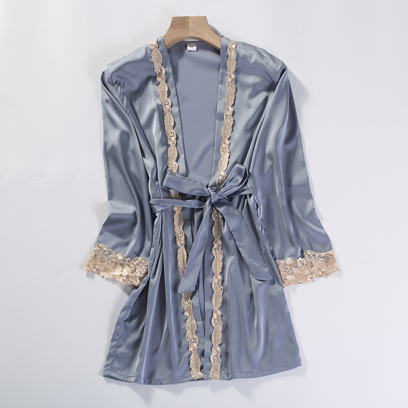 pigiama sexy da donna in seta di ghiaccio set da cinque pezzi con bretelle camicia da notte a maniche lunghe in seta sottile da casa con imbottitura sul petto_voghion.com