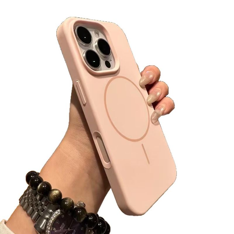 Full Coverage Fine Circle Silicone Magnetic Large Hole Compatible IPhone 16 Case 15 Solid 14 Couple New Candy Color_voghion.com