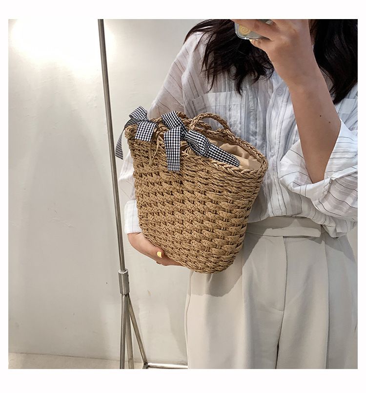 Women’s Bags Beach Straw Bag Women's New Trendy Internet Celebrity Large Capacity Beach Vacation Woven Stylish Shoulder Bucket Bag_voghion.com