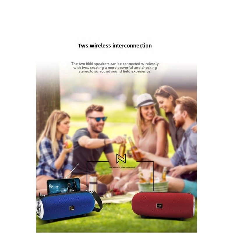Haut-parleur Bluetooth à double haut-parleur, haut-parleur portable d'extérieur à volume élevé, sangle en tissu, radio audio haute puissance, machine tout-en-un_voghion.com