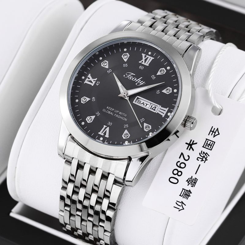 Swiss Brand Non-Automatic Mechanical Watch For Men, Waterproof Trendy Dual Calendar With Diamonds, Fashionable Luminous_voghion.com