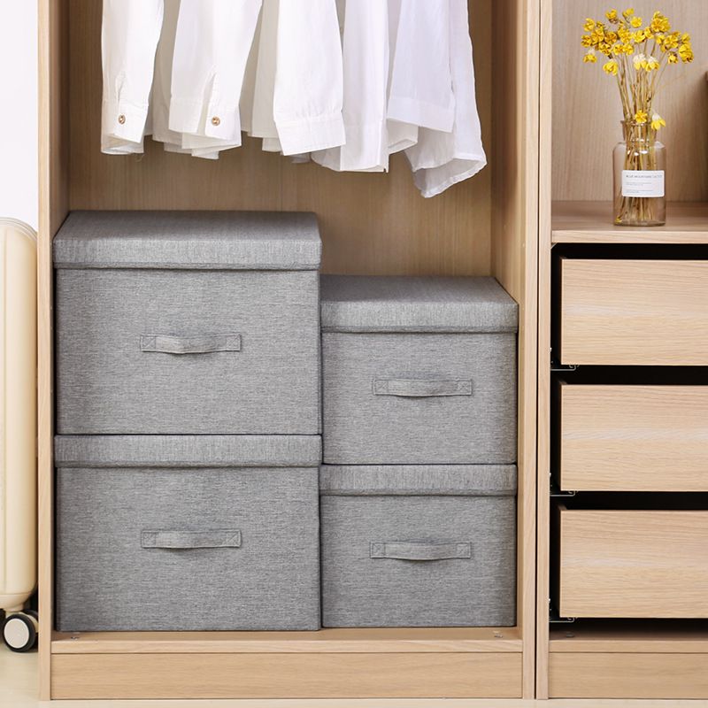 Fabric Storage Bins With Lids - Set Of 3 Decorative Closet Organizers For Clothes Foldable Shelf Baskets Beige_voghion.com