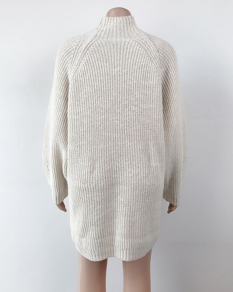 Women's Clothing Oversized Knit Sweater Dress With Drop Shoulder Sleeves & Mock Neck - Soft & Warm Longline Pullover Tunic For Casual & Office Wear_voghion.com