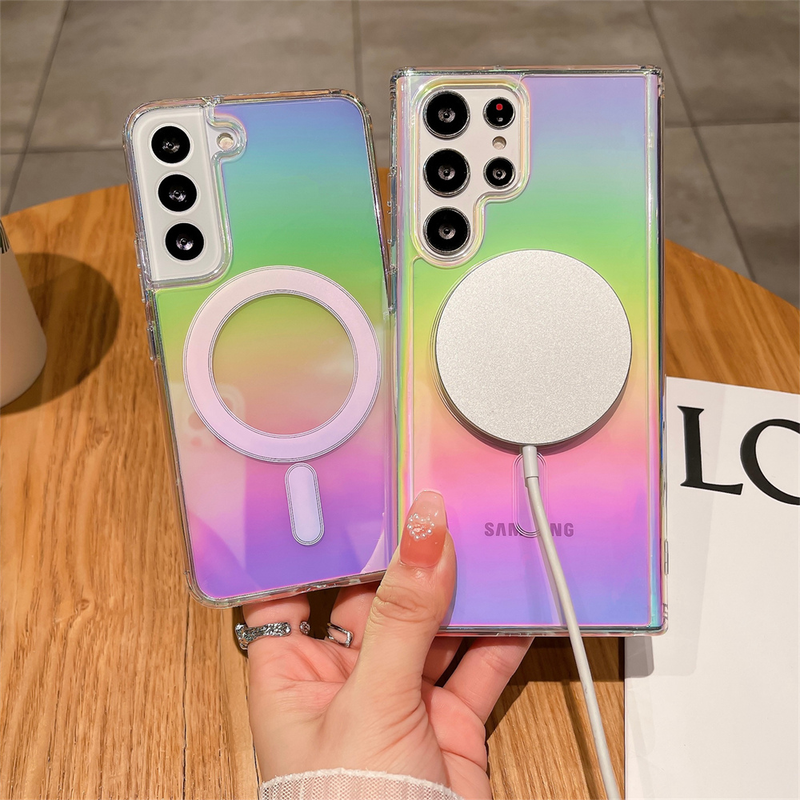 Für Samsung S23 Ultra Fall Bunte Laser Für Magsafe Magnetische Drahtlose Lade Abdeckung Für Samsung S23 S22 Plus Stoßfest Fällen_voghion.com