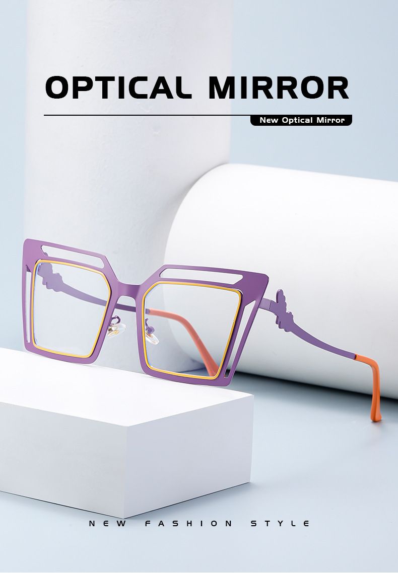 Nouveau style personnalité métal creux grand cadre carré mode Internet célébrité rue tir anti-lumière bleue_voghion.com