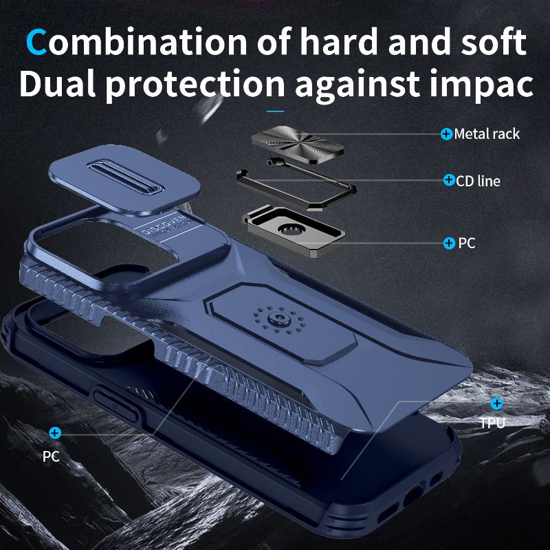 360 ° Rotéierend Metal Auto Bracket Ring Telefon Case Fir iPhone 16 Pro Max 14 11 12 13 15 Pro Max Kamera Push Pull Protection Cover_voghion.com