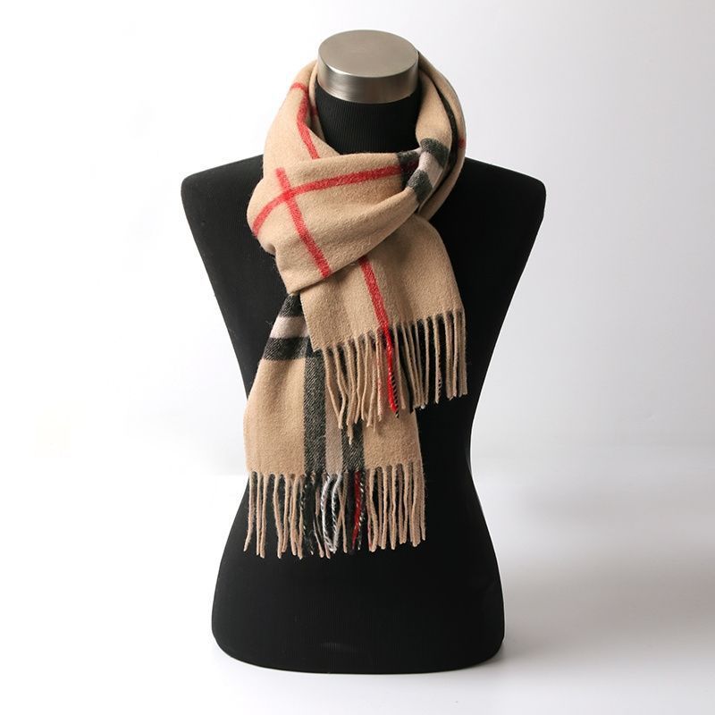 Autumn Winter New Plaid Unisex Versatile Classic Pure Wool British Couple Warm Thickened Shawl Scarf_voghion.com