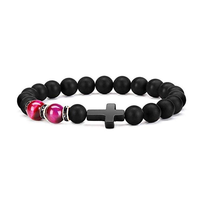 Kruis Obsidiaan Tijgeroog Steen Heren en Dames Handgemaakte Kralen Armband, Kruisvormig_voghion.com