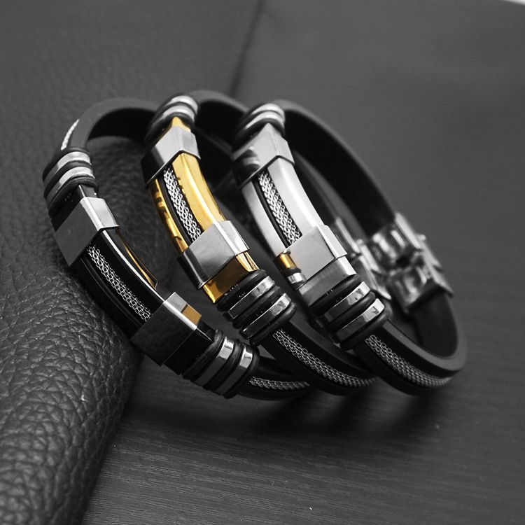 Grenzüberschreitendes Punk-Hip-Hop-Armband aus Silikon und Titan im europäischen und amerikanischen Stil – ein trendiges Accessoire für Herren aus Edelstahl_voghion.com
