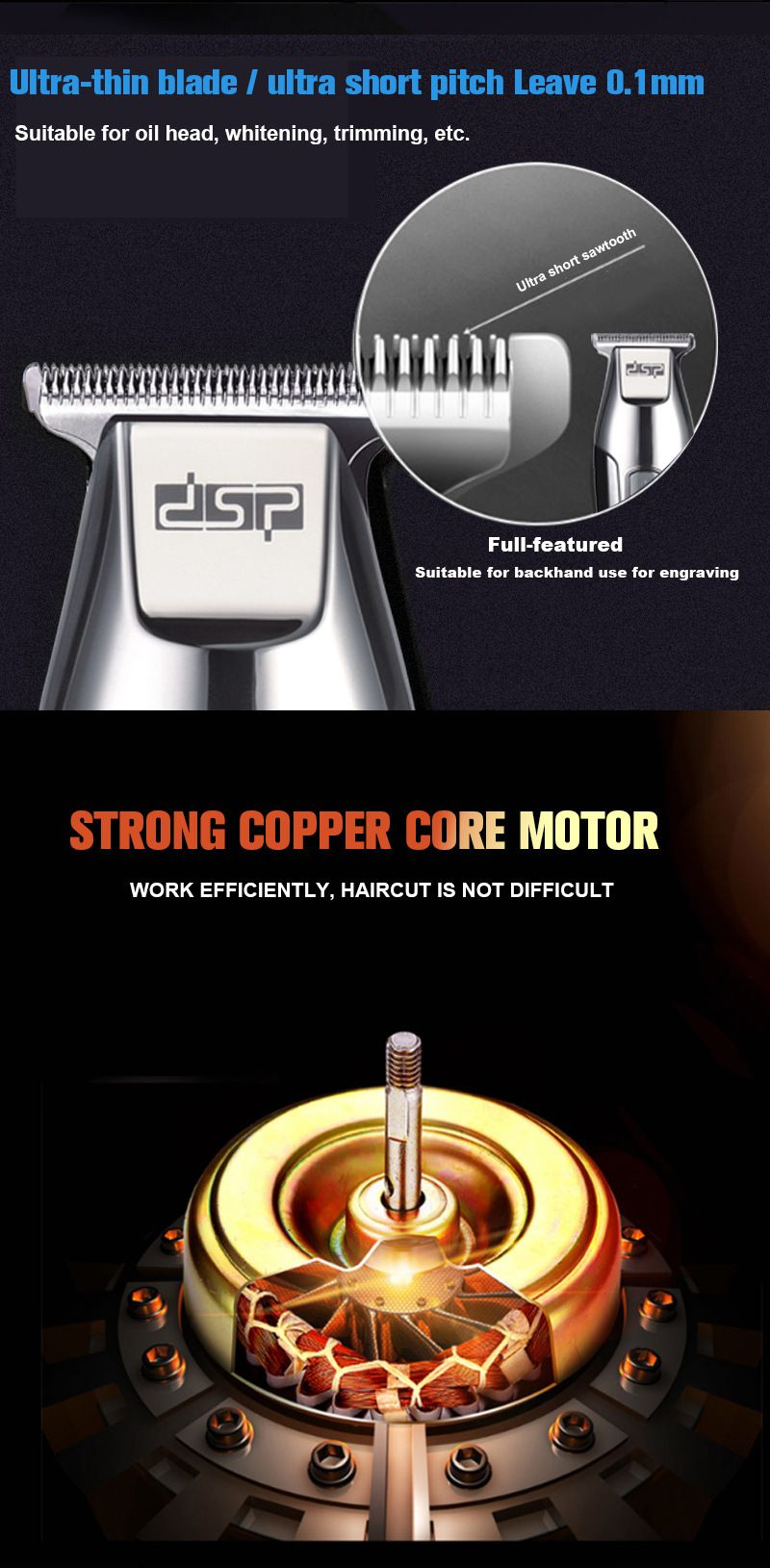 DSP Dansong Home USB-Lade-LED-Ölkopf-Styling Elektrischer Push-Trimm-Haarschneider_voghion.com