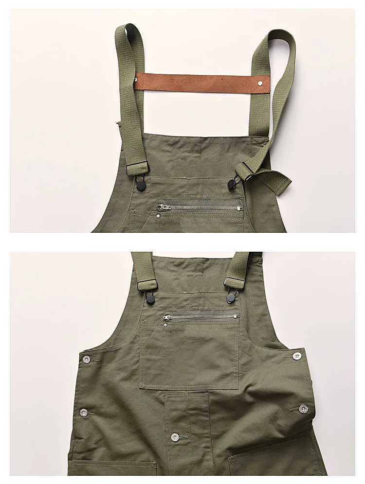 Men's Loose Multi Pockets Cargo Bib Overalls Working Clothing Jumpsuits Jeans Pants Black Military Green Brown T221102_voghion.com