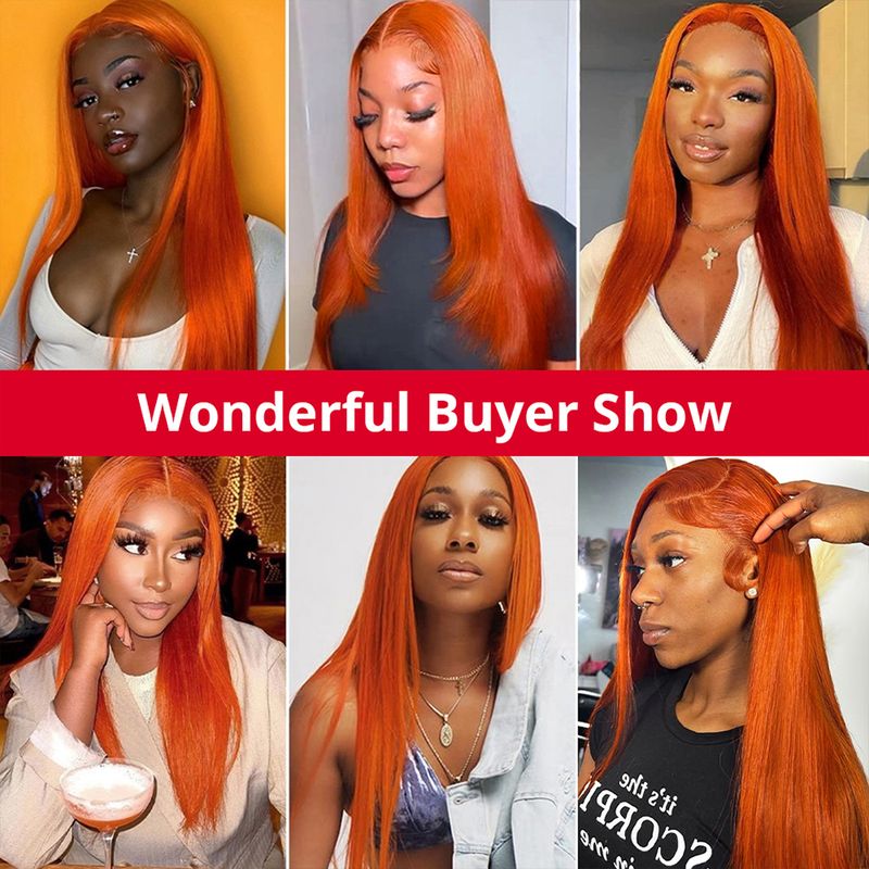 hot selling 13x4 Orange Ginger Front Wigs For Women 13x6 Hd Glueless Straight Lace Frontal 4x4 Closure Human Hair Wig_voghion.com