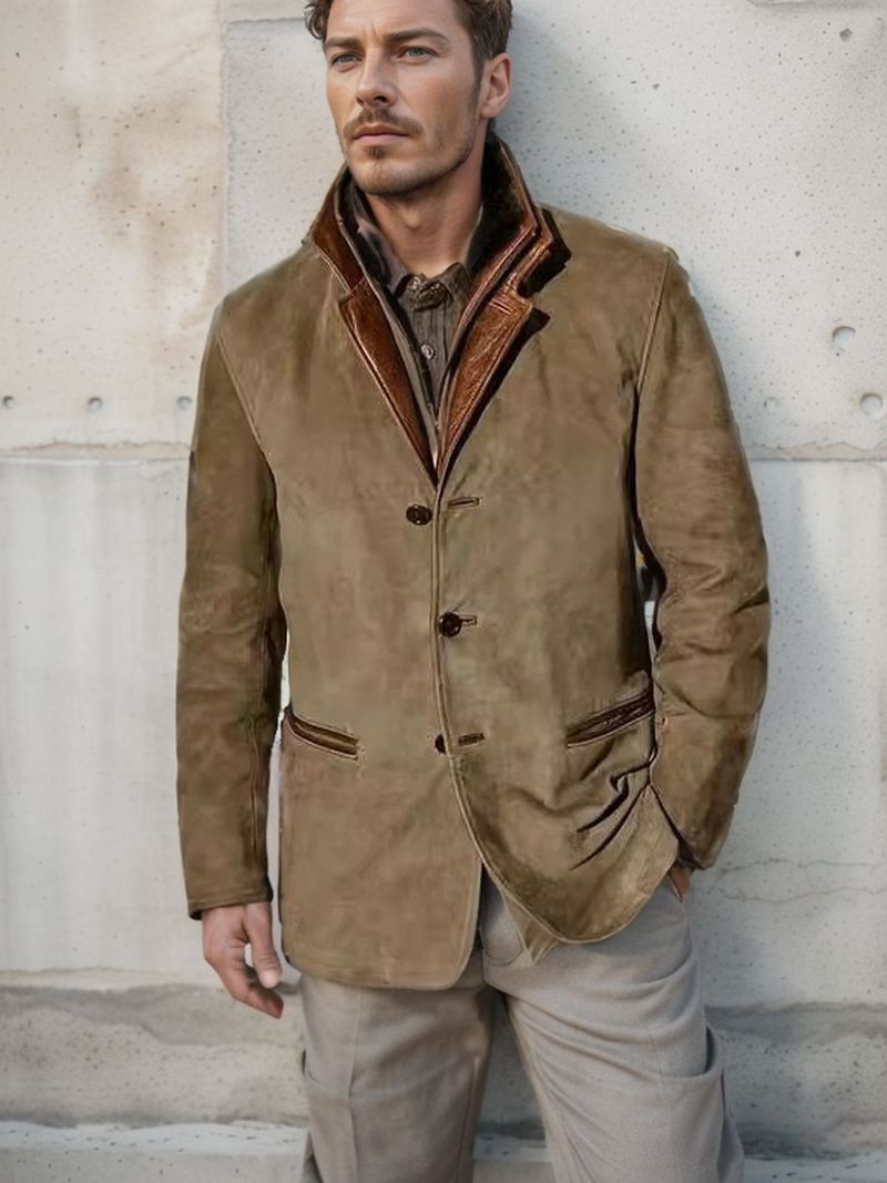 Abbigliamento maschile Moda retrò Giacca Uomo Casual Cappotto Risvolto Cuciture Colore Contrasto Top_voghion.com