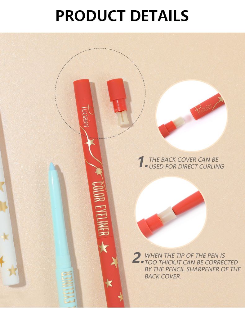 Pudaier Långvarig, svettsäker Eyeliner Pen 18 färger Lätt att kontur Vattenbeständig makeup Brun Universal För alla hudar_voghion.com