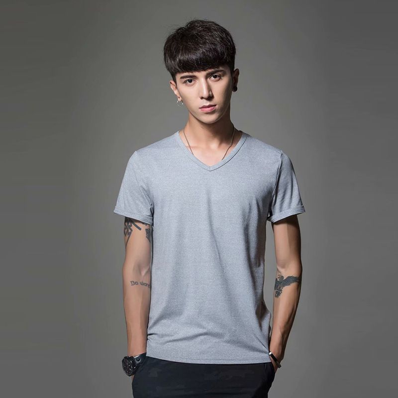 Maglietta a maniche corte a colori, estiva, casual, girocollo, corta, alla moda, con scollo a V, vestibilità aderente, per abbigliamento maschile_voghion.com