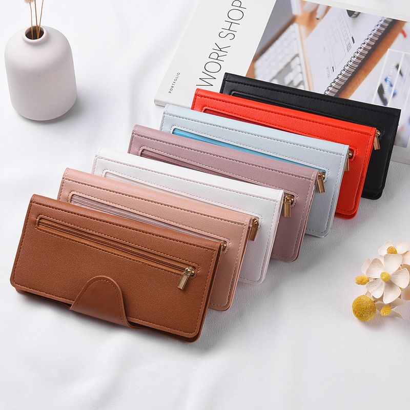 ENMEX Slim Women's Long Wallet With Multiple Card Slots – Lightweight PU Leather Bifold Wallet (Black/Tan/Red/Blue/Purple/White/Pink)_voghion.com