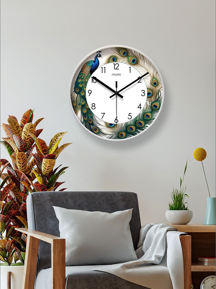 Yipula 7005 Living Room Creative Nordic Chinese Style Minimalist Silent New Round Wall Clock Peacock_voghion.com