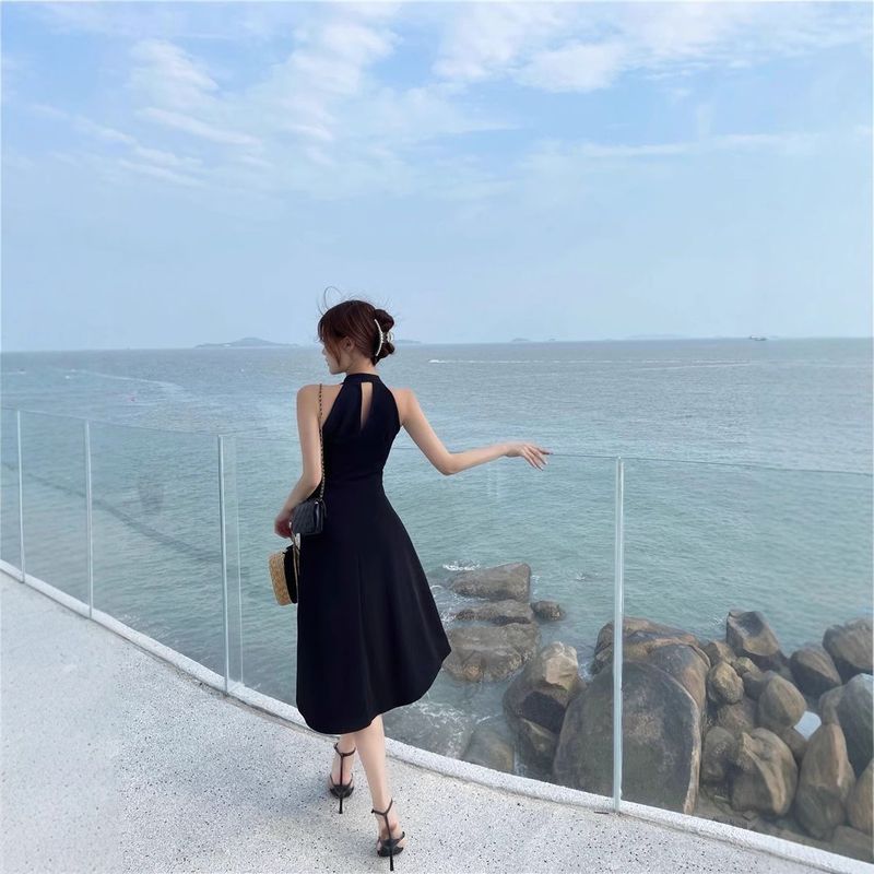 Gonna lunga estiva da donna con scollo all'americana, per vacanze, viaggi e spiaggia_voghion.com