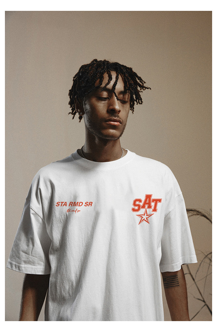 Herren-T-Shirt mit fünfzackigem Stern-Design und Aufdruck STA für Männer und Frauen im Sommer, lockeres Rundhalsoberteil aus schwerer amerikanischer Baumwolle mit halblangen Ärmeln_voghion.com