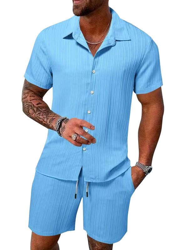 Herrenbekleidung Sommer Herren Freizeithemd Kurzarm Strandhose Anzug_voghion.com