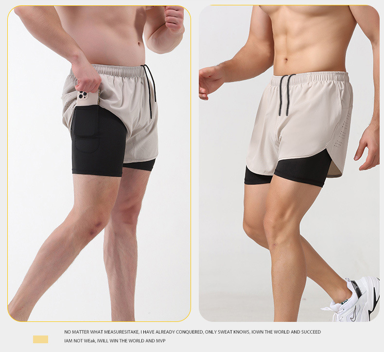 Sports shorts, men's running marathon, track and field loose three piece pants, quick drying inner lining, anti glare_voghion.com