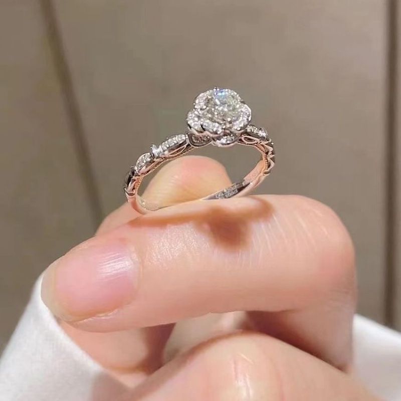 Anello da donna con diamanti e fuochi d'artificio del castello della principessa in fuga, anello di nozze in argento sterling con moissanite, regalo di bouquet per_voghion.com
