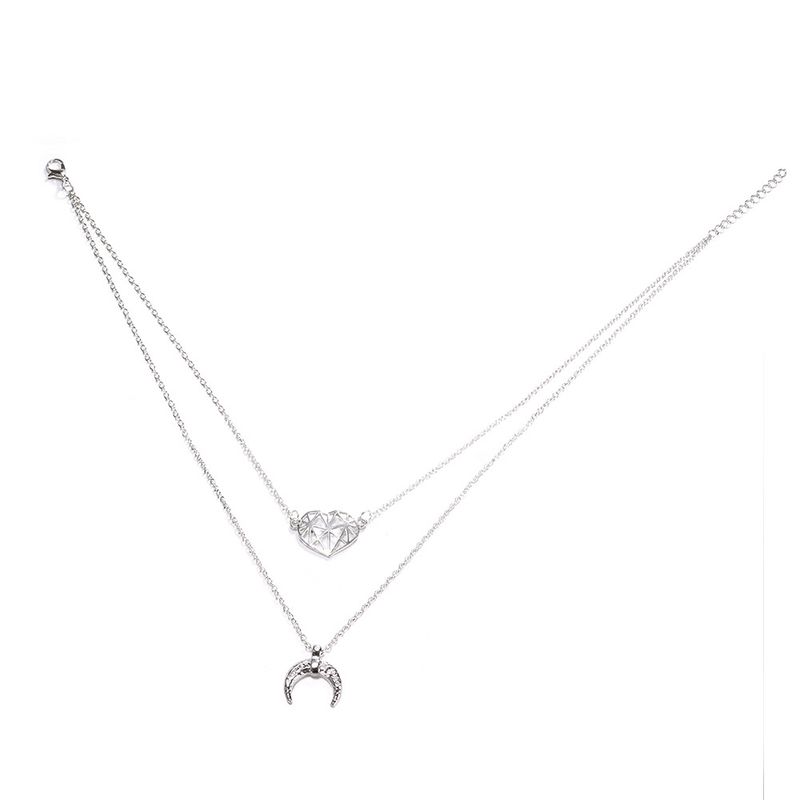 Fashionable, Minimalist, And Versatile Accessories, Hollowed Out Love, Moon Pendant, Necklace, Collarbone Chain_voghion.com