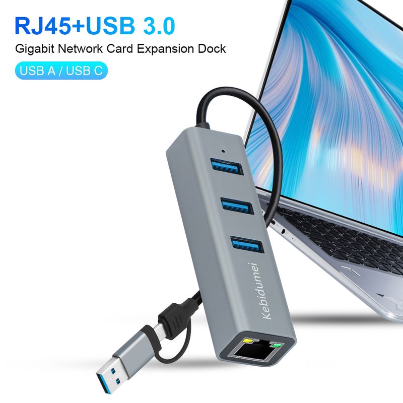 Type-C To Ethernet Adapter A C 4 In 1 Multiport Hub Gigabit RJ45 3 X USB 3.0 Ports Compatible With Book Pro PC_voghion.com