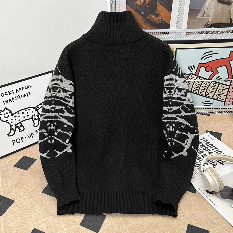 Herren-Vintage-Cardigan mit Schmetterlings-Reißverschluss – Weicher, wachsartiger Strickpullover für Herbst/Winter (Schwarz/Grau, M-XXL)_voghion.com